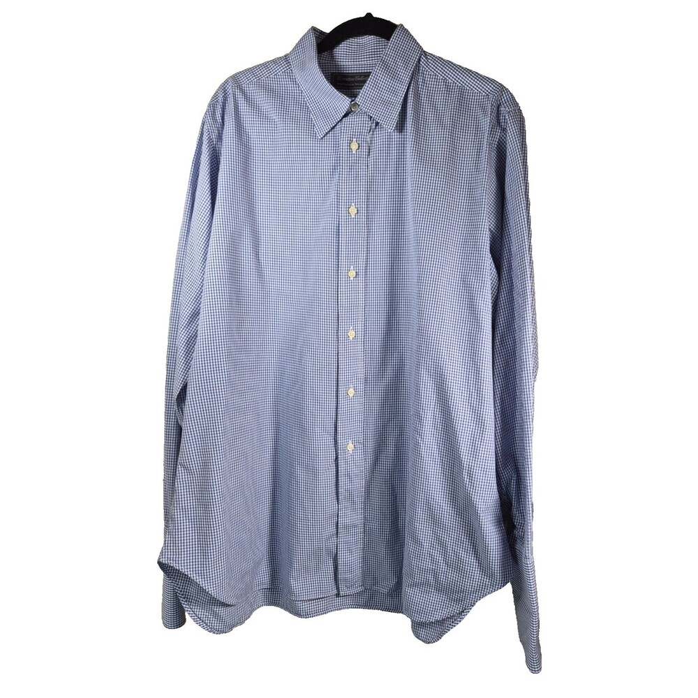 Tom James Executive Collection Men Large Blue Check French Cuff Dress Shirt